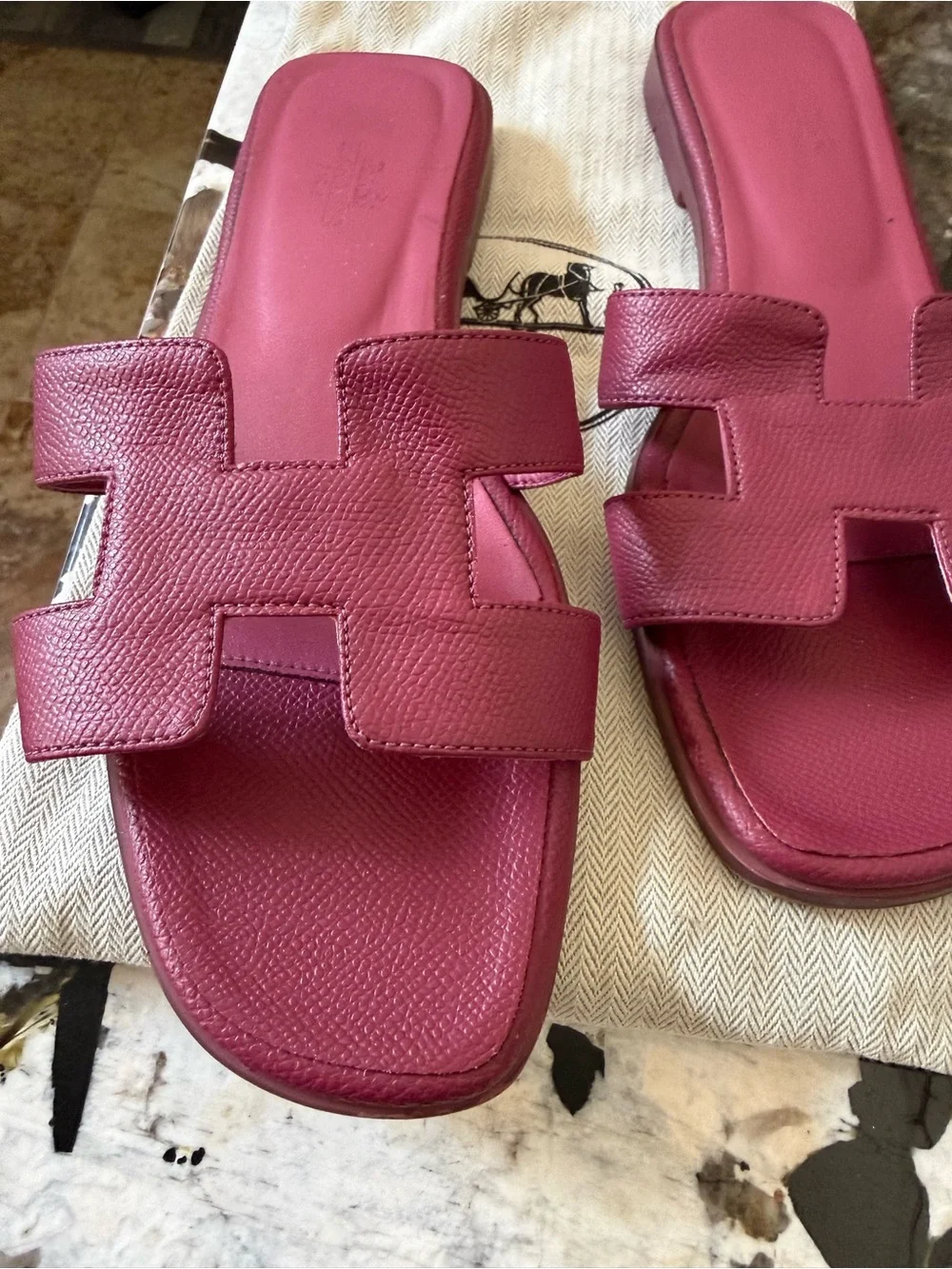 Hermes Raspberry Pink Oran Slide Sandals